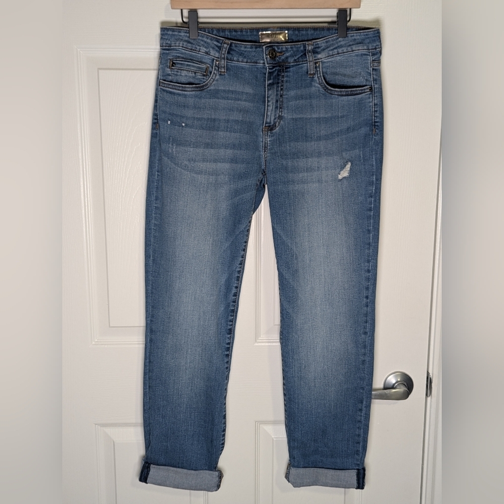 KUT From The Kloth Catherine Boyfriend Jeans Cuffed Light Wash Size 10